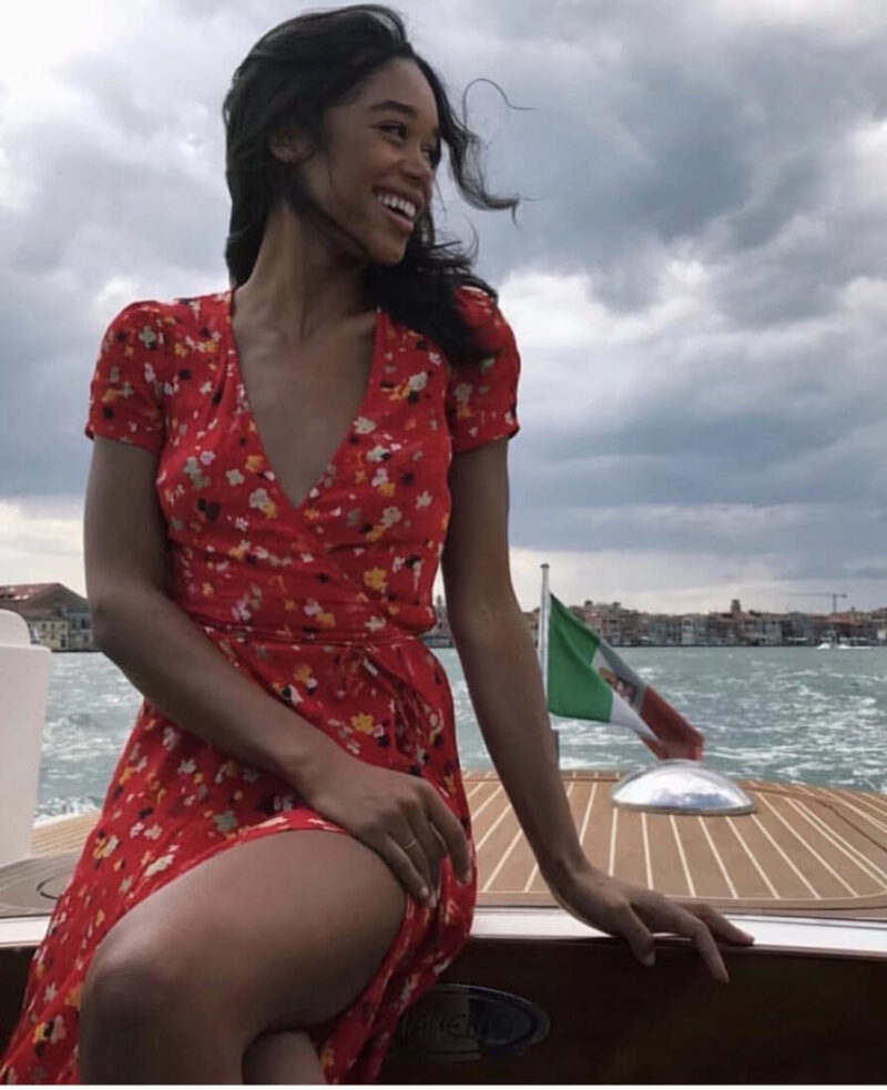 Sexy Floral Print Deep V Neck Wrap Split Dress