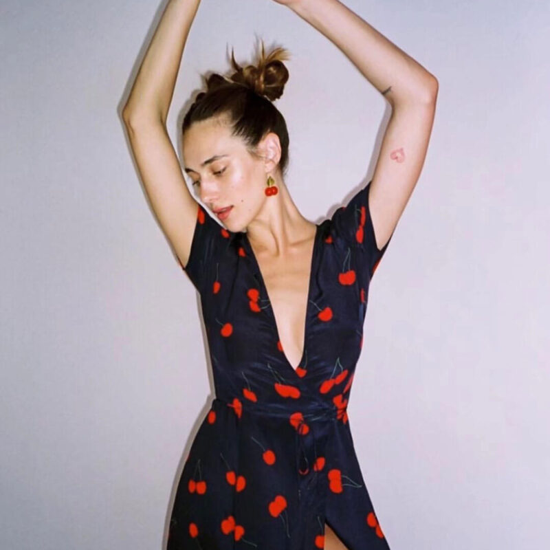 Sexy Floral Print Deep V Neck Wrap Split Dress