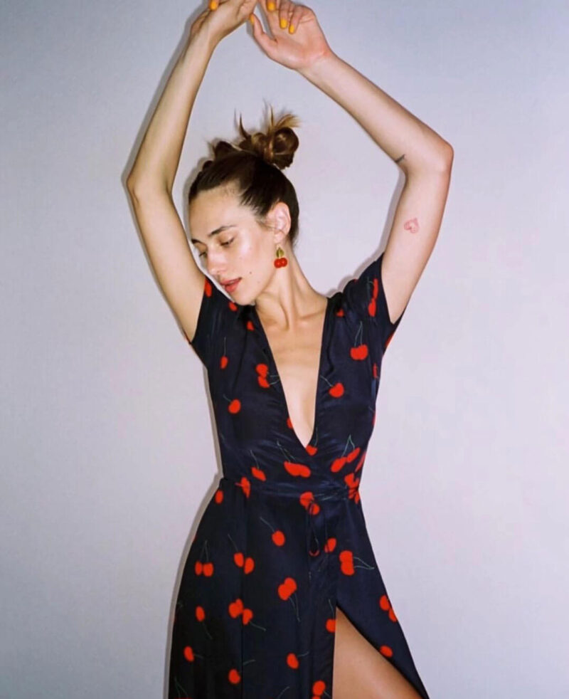 Sexy Floral Print Deep V Neck Wrap Split Dress