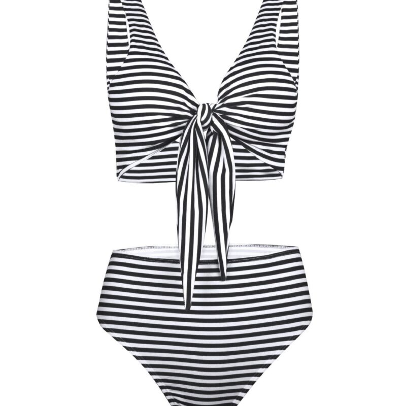 Double-deck Milk Striped Double Shoulder Stripes Swimsuit