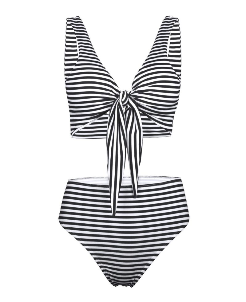 Double-deck Milk Striped Double Shoulder Stripes Swimsuit