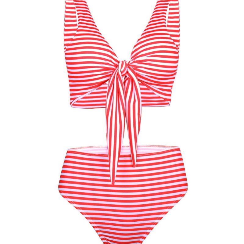 Double-deck Milk Striped Double Shoulder Stripes Swimsuit