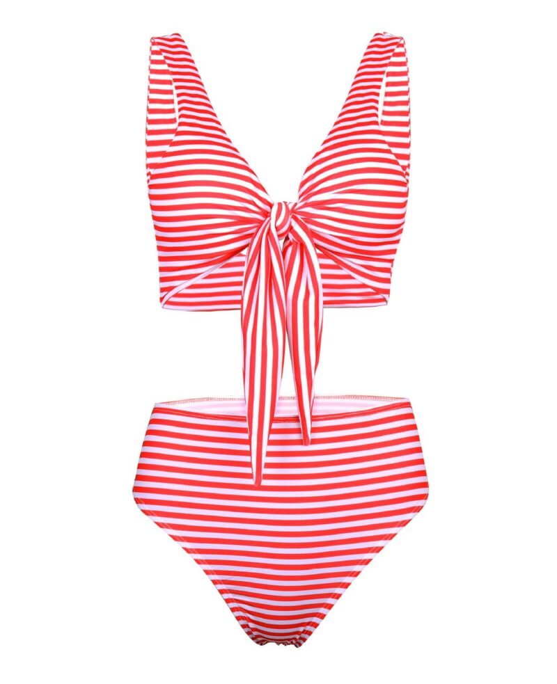 Double-deck Milk Striped Double Shoulder Stripes Swimsuit