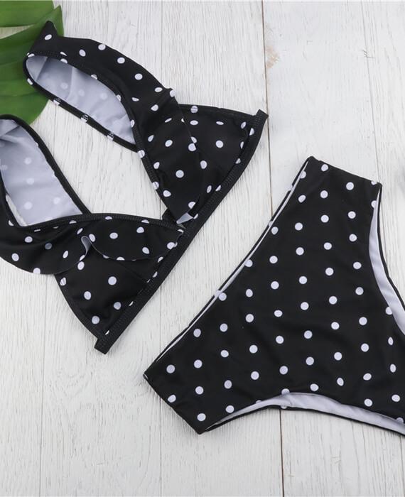 Dot Print Lotus Leaf Two Pieces Bikini Sets