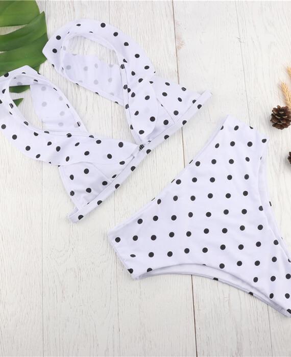 Dot Print Lotus Leaf Two Pieces Bikini Sets
