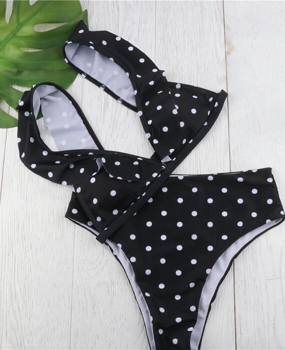 Dot Print Lotus Leaf Two Pieces Bikini Sets