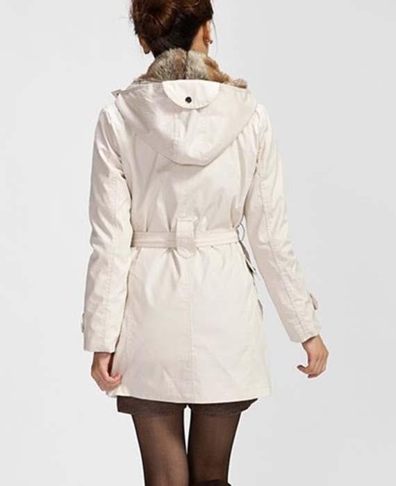 Faux Fur Cotton Padded Jacket Outwear with Belt
