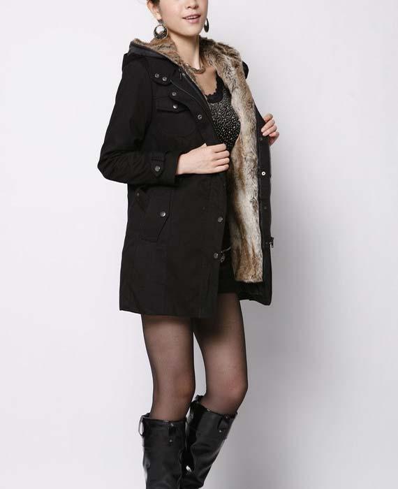 Faux Fur Cotton Padded Jacket Outwear with Belt