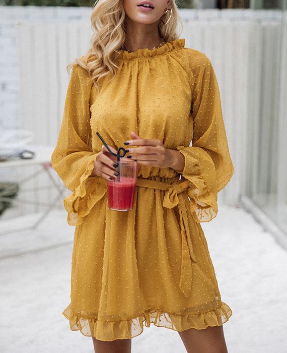 Lace Up Backless Mesh Dress