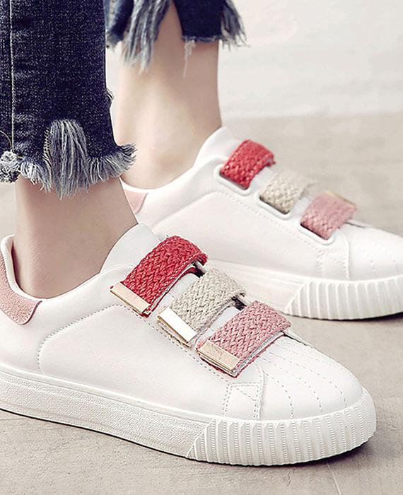 Hook Loop Mixed Color White Sneaker