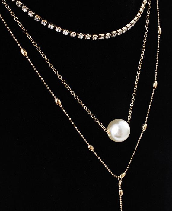 Boho Simulated Pearl Crystal Chokers Necklace