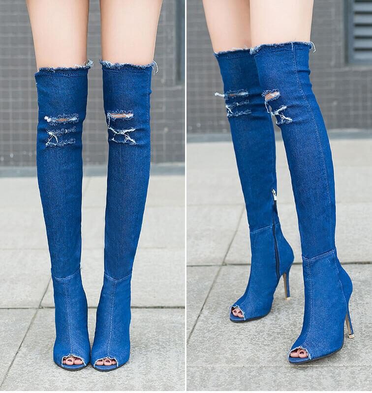 Over the Knee Peep Toe Boots