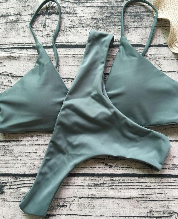 Trangel Solid Color Low Waist Swimsuits