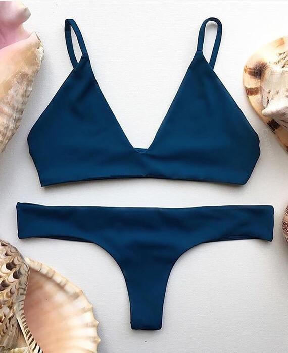 Trangel Solid Color Low Waist Swimsuits