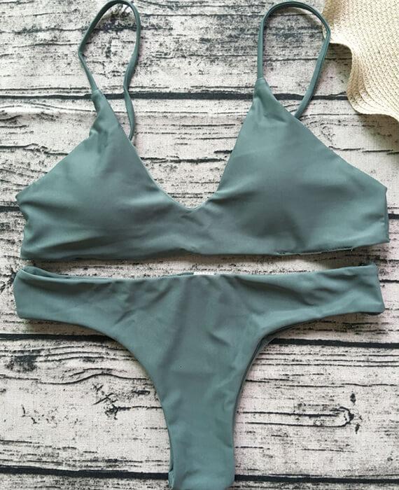 Trangel Solid Color Low Waist Swimsuits
