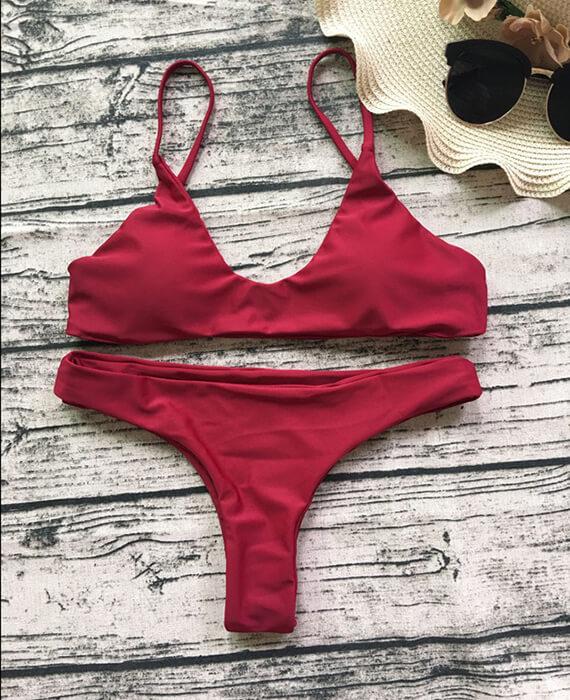 Trangel Solid Color Low Waist Swimsuits