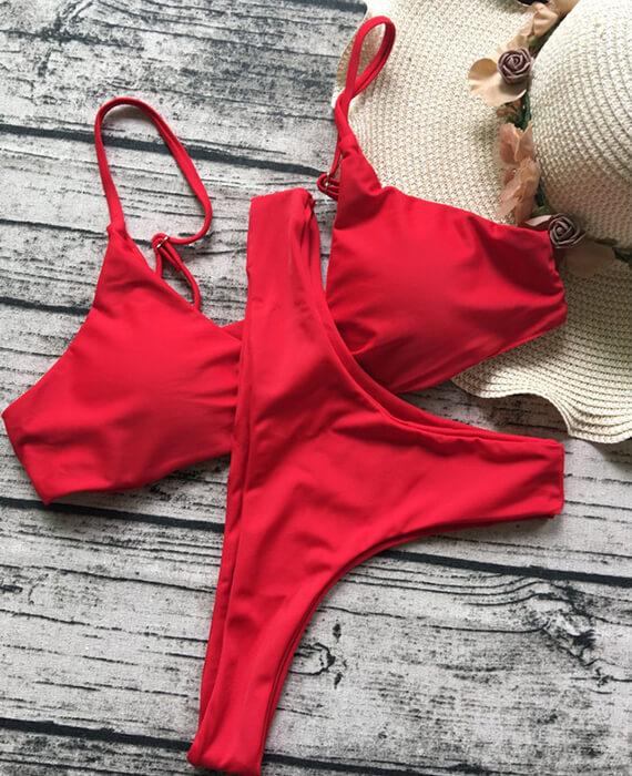 Trangel Solid Color Low Waist Swimsuits
