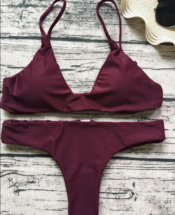 Trangel Solid Color Low Waist Swimsuits