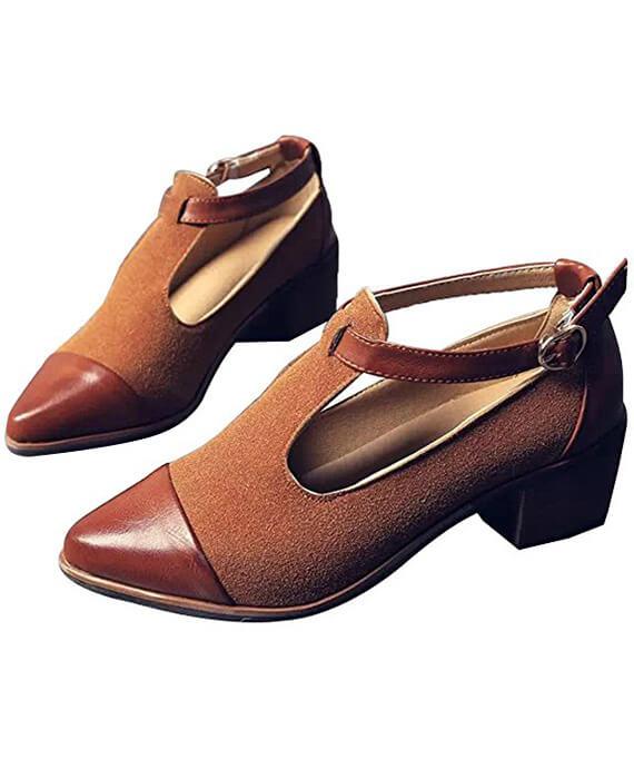 Vintage Oxford Pointed Toe Cut Out Buckle Ladies Shoes