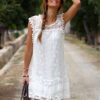 Plus Size Lace Sleeveless Tassel Solid Beach Mini Dress