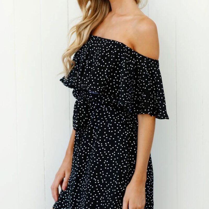 Casual Off Shoulder Ruffle Chiffon Shorter Sleeve Mini Dress 2