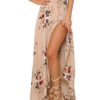 Boho Vintage Floral Print Side Slit Wrap Irregular Long Skirt