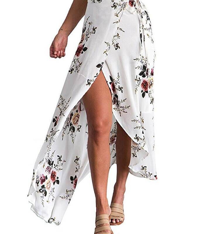 Boho Vintage Floral Print Side Slit Wrap Irregular Long Skirt
