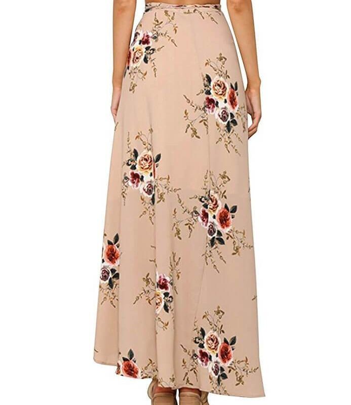 Boho Vintage Floral Print Side Slit Wrap Irregular Long Skirt