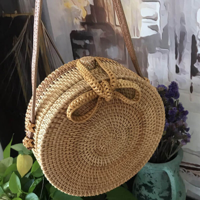 Vintage Handmade Rattan woven Round Shoulder Bag