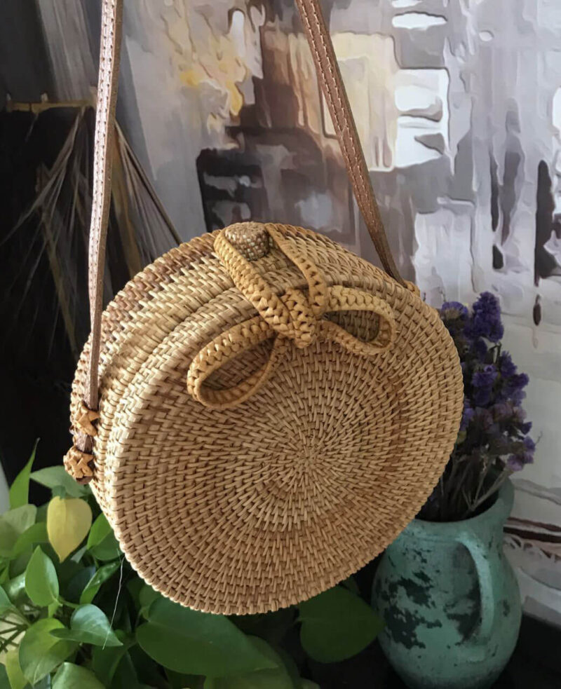 Vintage Handmade Rattan woven Round Shoulder Bag