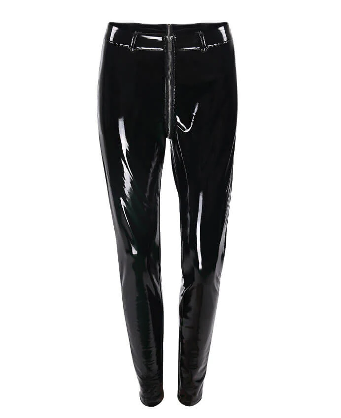 Sexy Clubwear Shine PU Back Front Zipper Leather Pants
