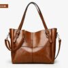 Vintage PU Oil Wax Leather Patchwork Large Capacity Tote Bag