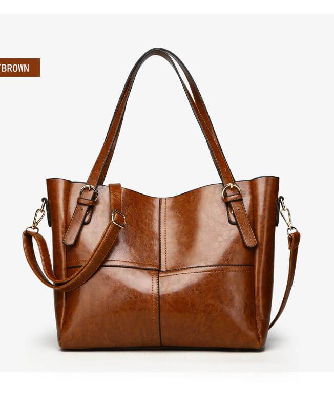 Vintage PU Oil Wax Leather Patchwork Large Capacity Tote Bag
