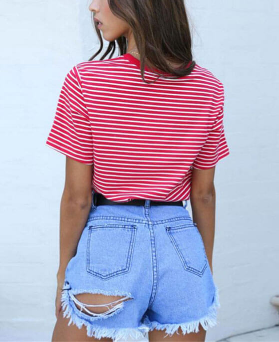 90‘s BABY Letter Print Striped Red T-Shirt