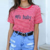 90‘s BABY Letter Print Striped Red T-Shirt
