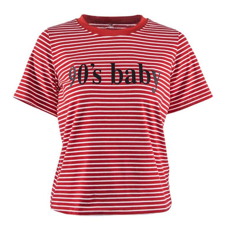 90‘s BABY Letter Print Striped Red T-Shirt