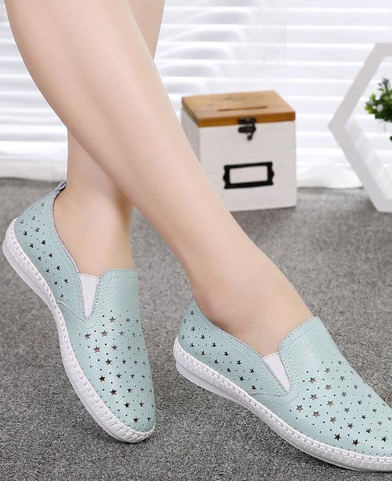 Hollow Out Loafers Split Leather Slip-on Shoes