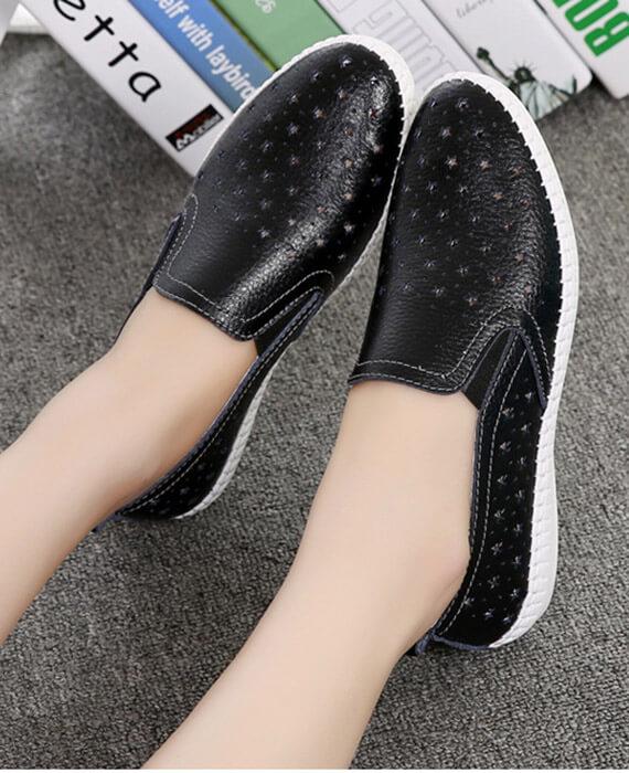 Hollow Out Loafers Split Leather Slip-on Shoes