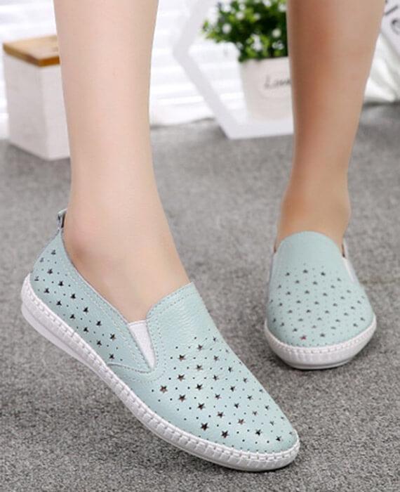 Hollow Out Loafers Split Leather Slip-on Shoes