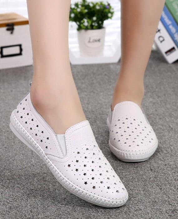 Hollow Out Loafers Split Leather Slip-on Shoes