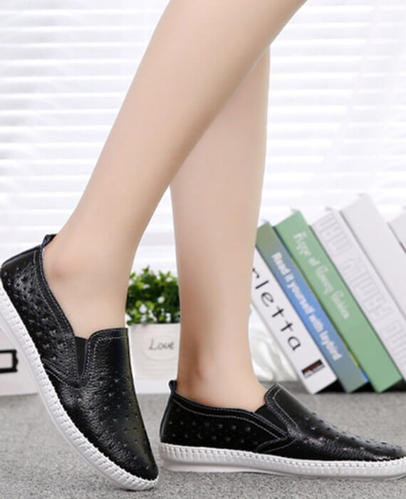 Hollow Out Loafers Split Leather Slip-on Shoes