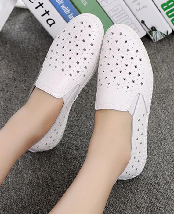 Hollow Out Loafers Split Leather Slip-on Shoes