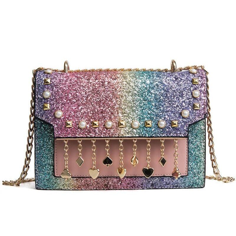 Sequined Rivets Tassel Trendy Shoulder Messenger Bag
