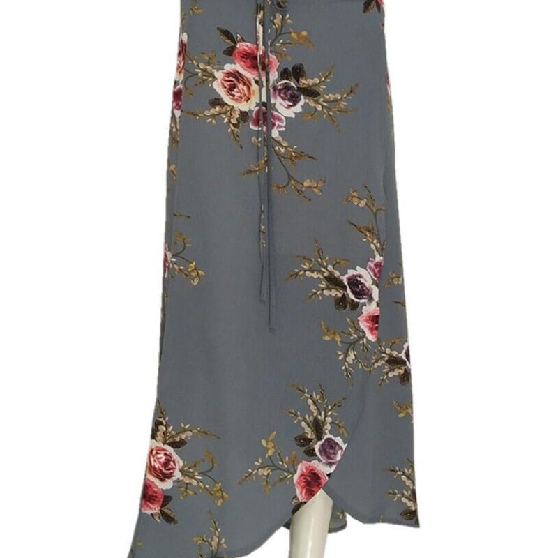 Boho Vintage Floral Print Side Slit Wrap Irregular Long Skirt
