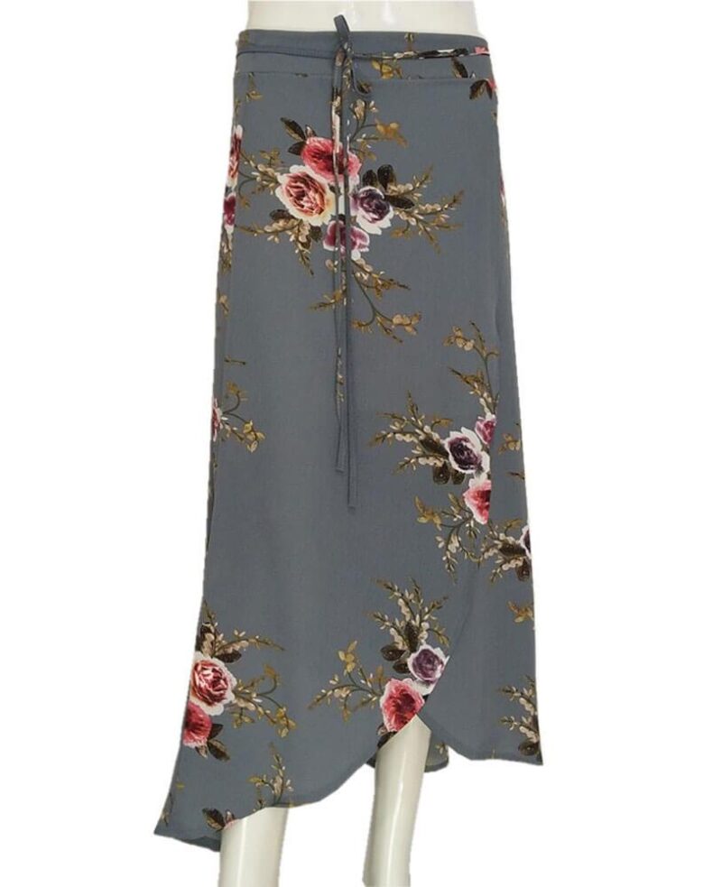 Boho Vintage Floral Print Side Slit Wrap Irregular Long Skirt