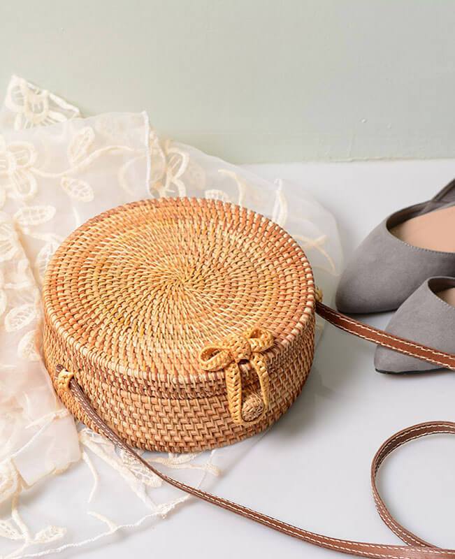 Vintage Handmade Rattan woven Round Shoulder Bag
