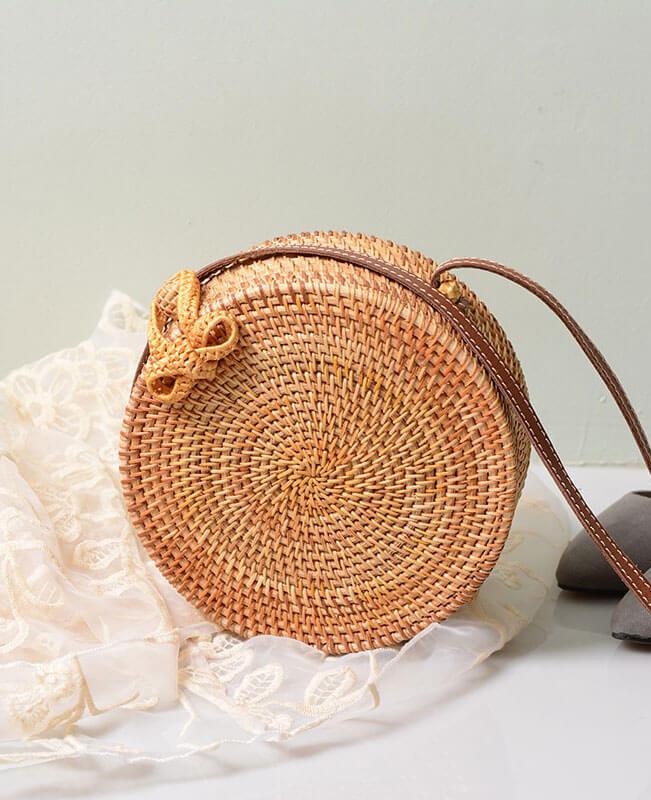 Vintage Handmade Rattan woven Round Shoulder Bag