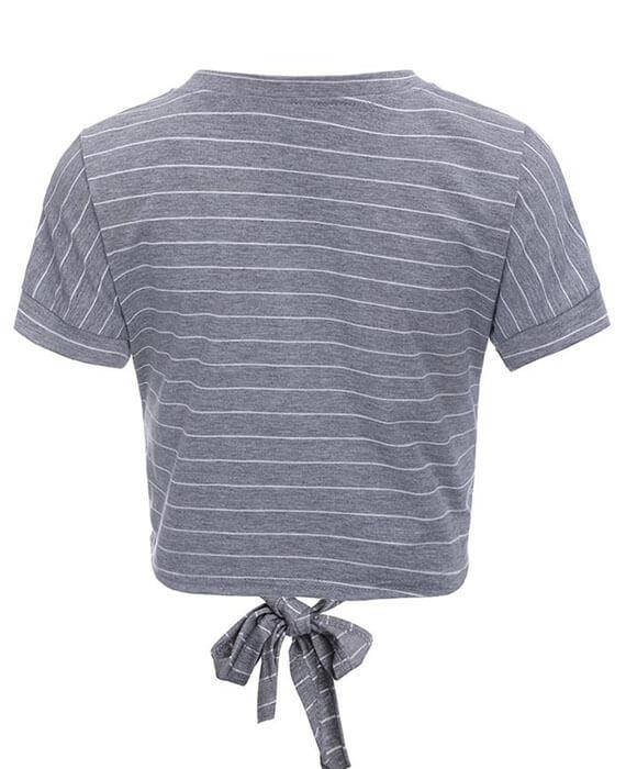 Bow Crop Top Short Sleeve Stripe Tops