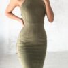 Halter Neck Strapless Back Lace Up Bodycon Dress