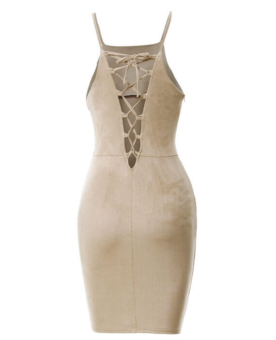 Halter Neck Strapless Back Lace Up Bodycon Dress